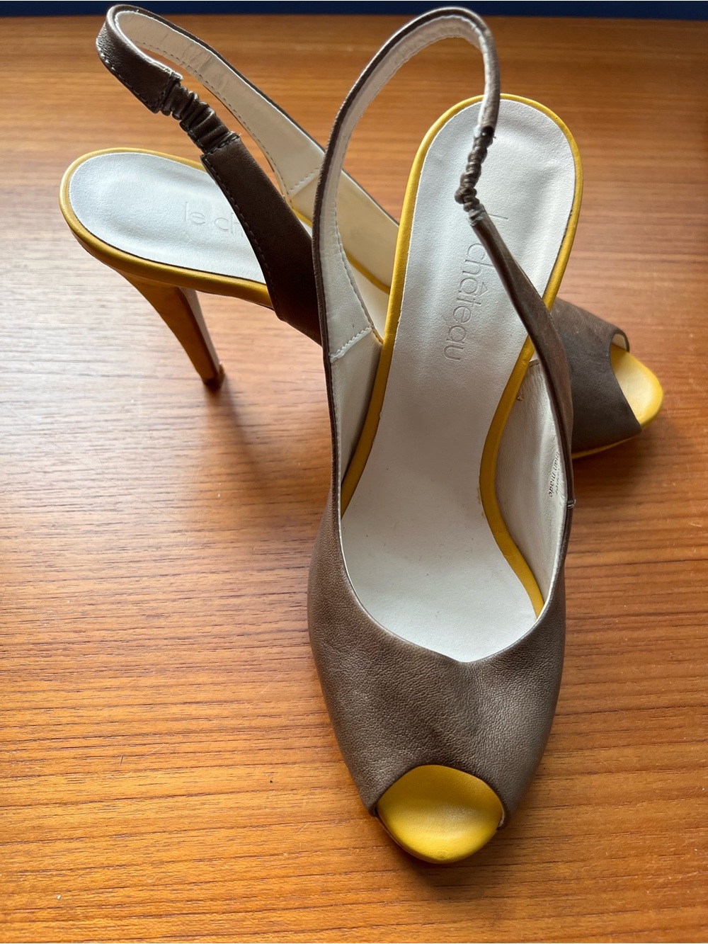 Genuine Leather Peep-toe Women's Neutral and Yellow Slingback Heels NWOT Size 38